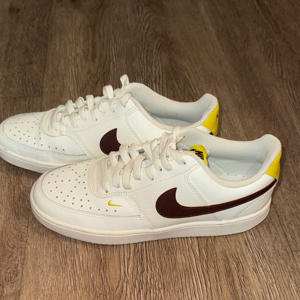 Nike White Sneakers with Brown and Yellow Details